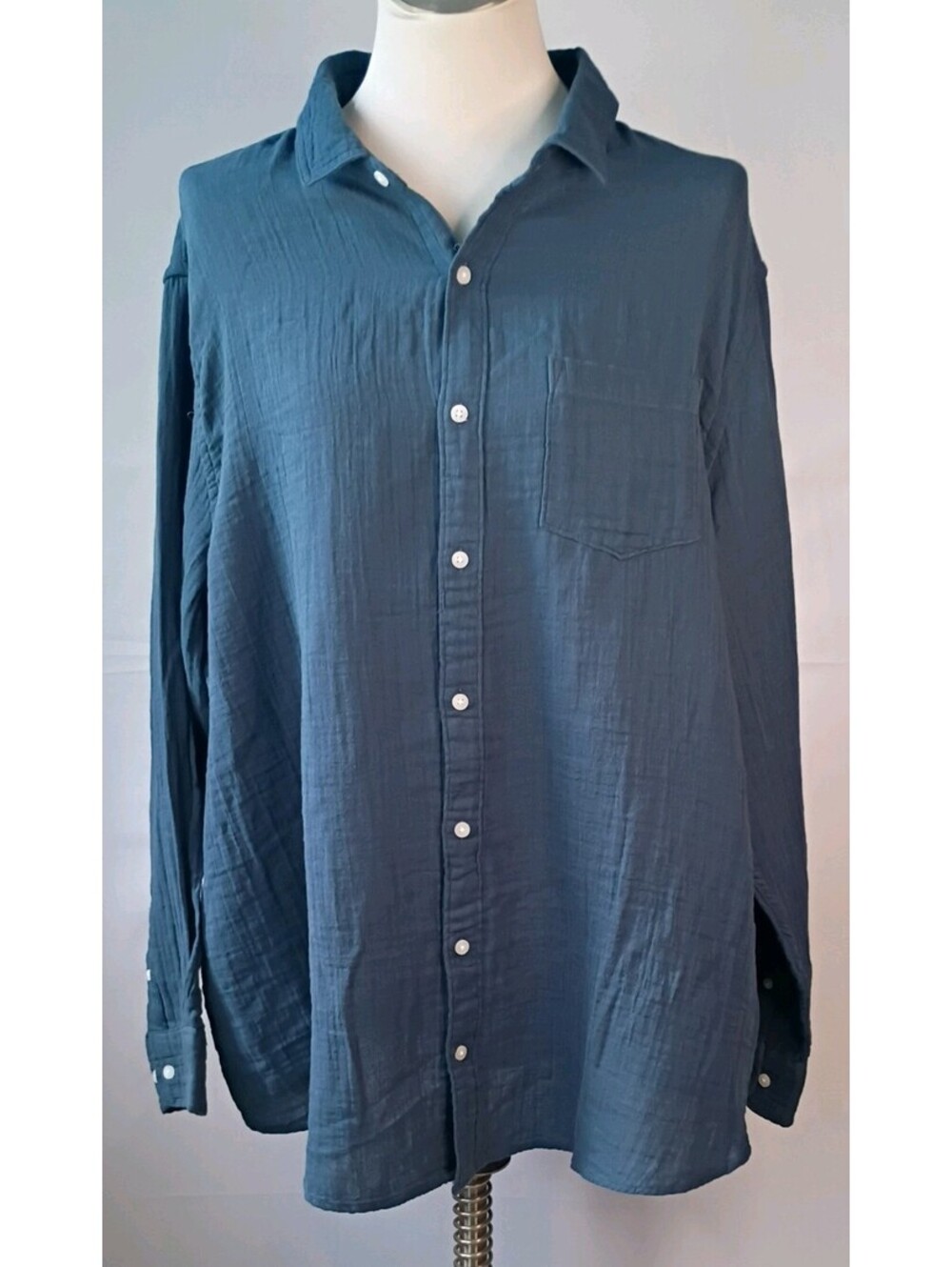 NWT Sonoma Men’s Blue Gauze Long Sleeve Button Down Shirt Front Pockets 2XB